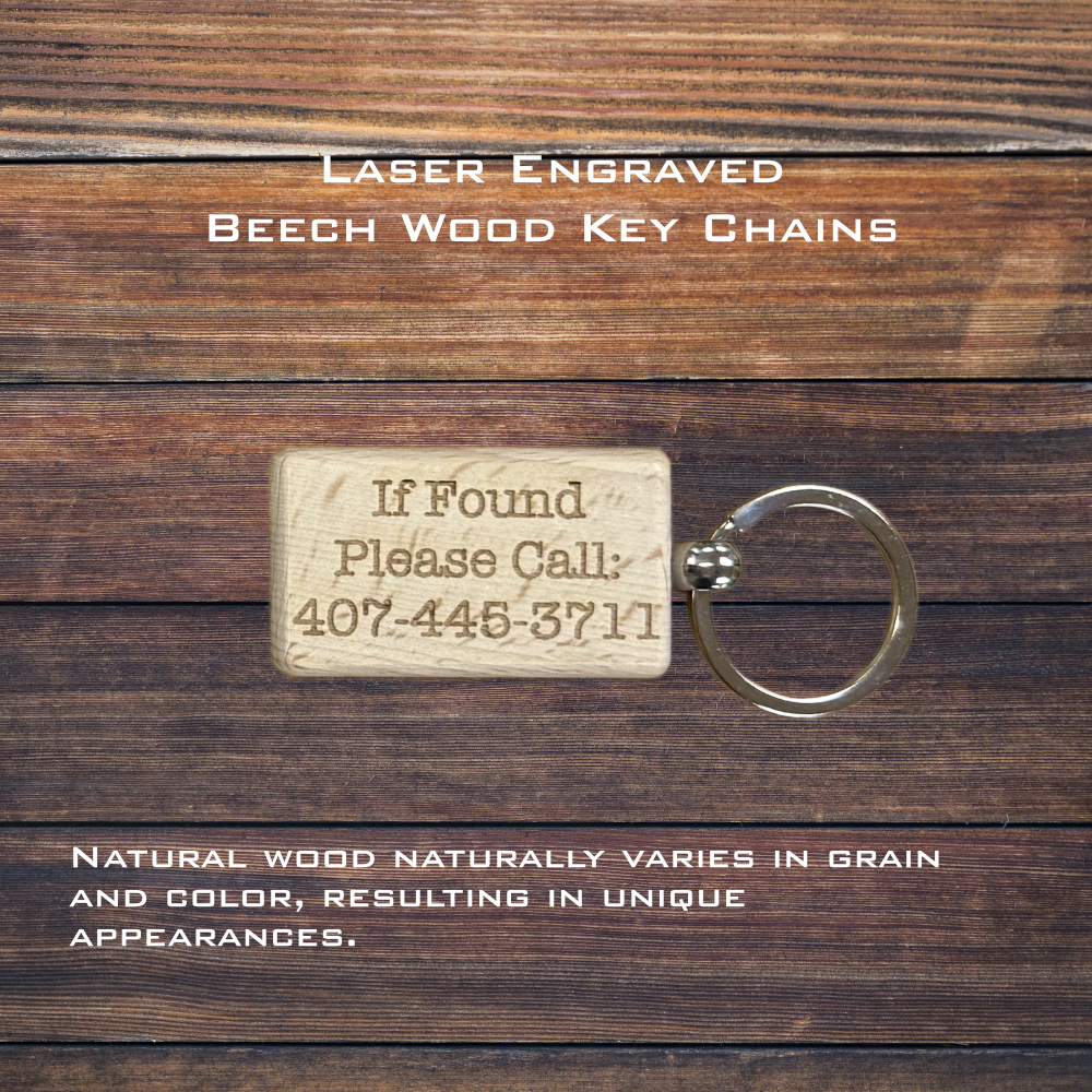 Laser Engraved Beech Wood Key Chains Laser Engraved Beech Wood Key Chains