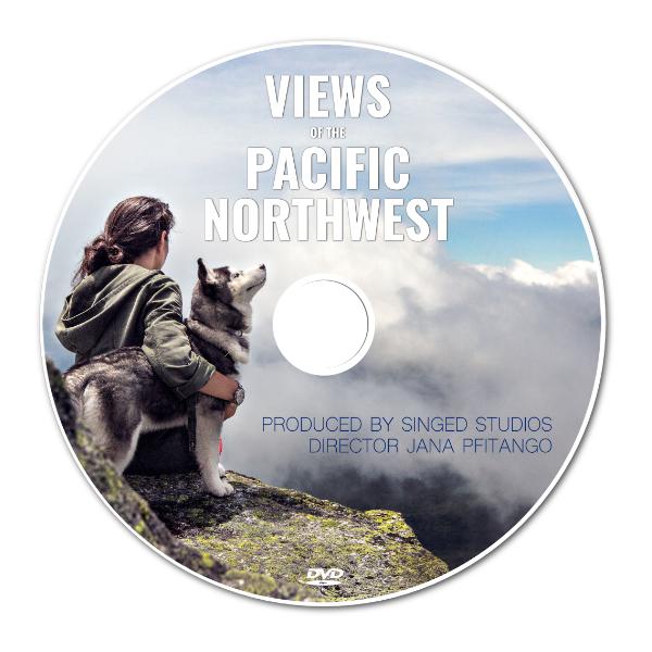 Woman holding dog overlooking scenery on a Custom DVD